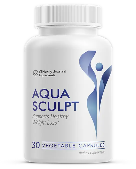 AquaSculpt white bottle with blue label and 30 vegetable capsules